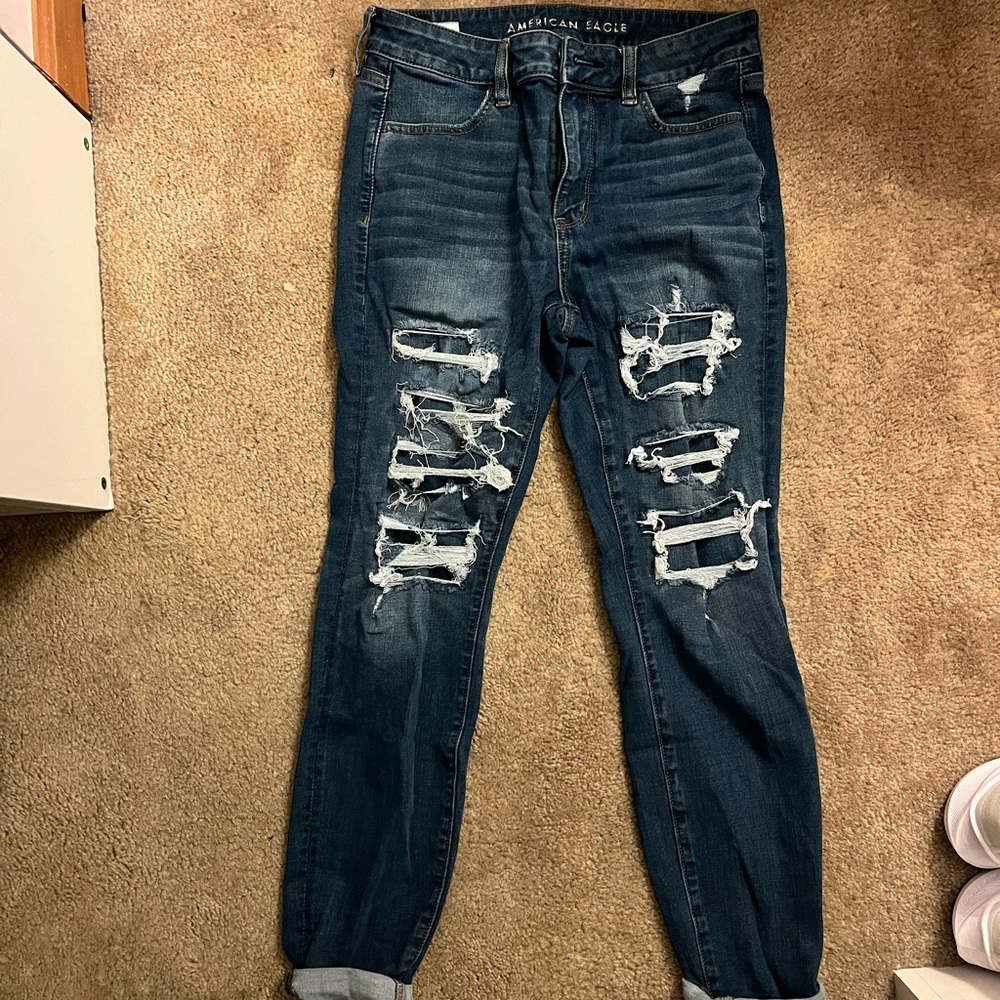 American Eagle Hi-Rise Jegging Ripped Medium Wash Size 8